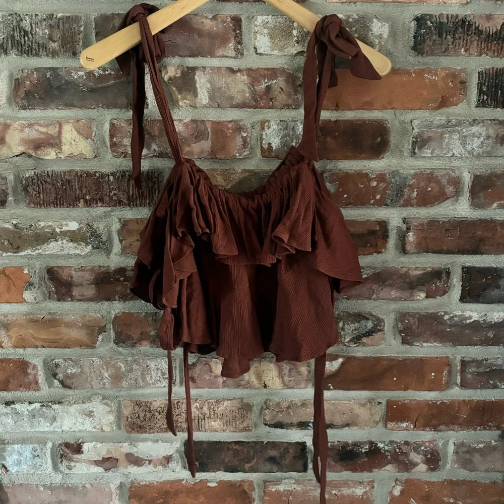 Free People Radiance Crop Tank Top Shirt in Umber, S